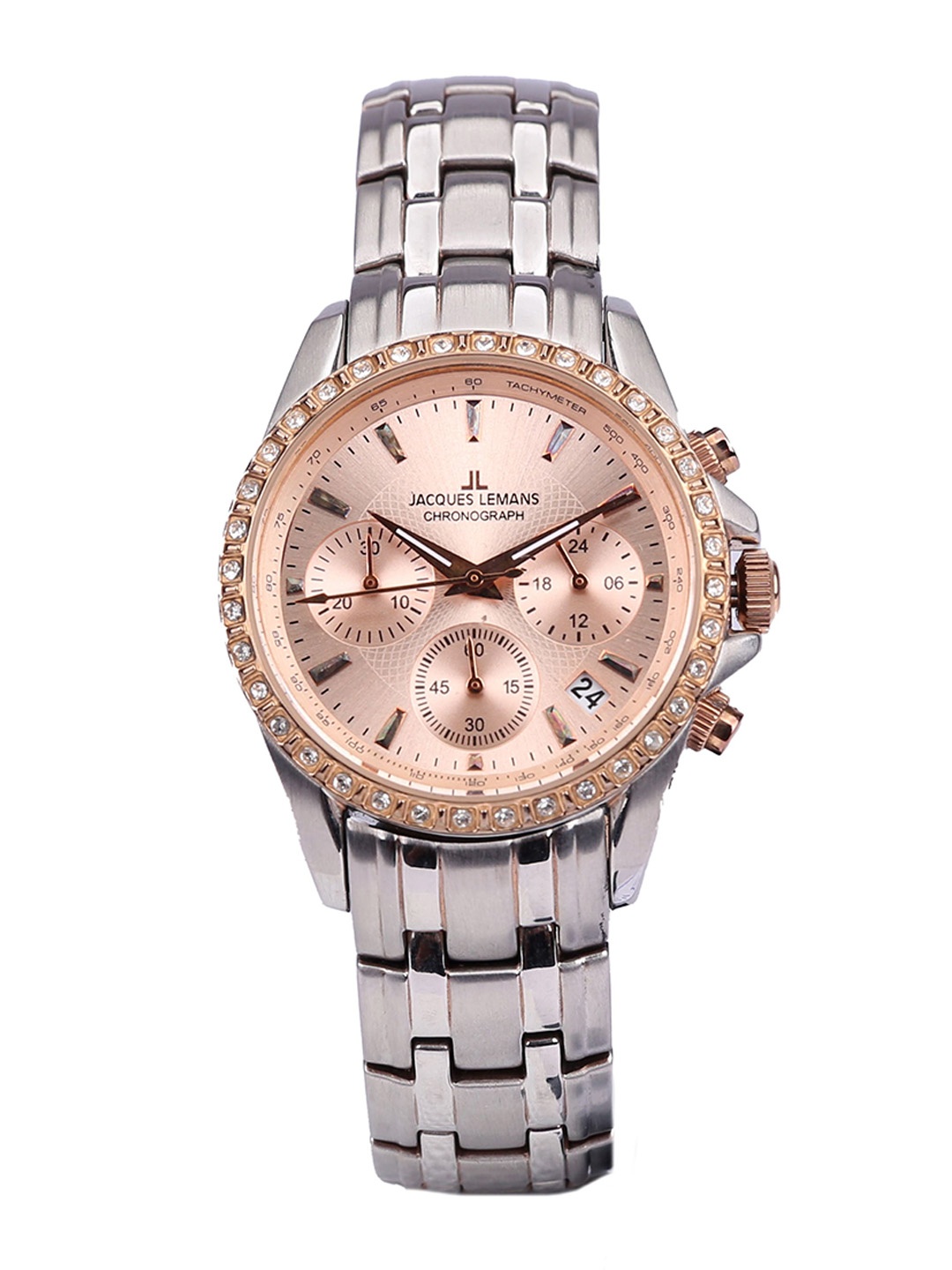 

Jacques Lemans Women Dial & Straps Analogue Chronograph Watch 1-1724EZZ, Rose gold