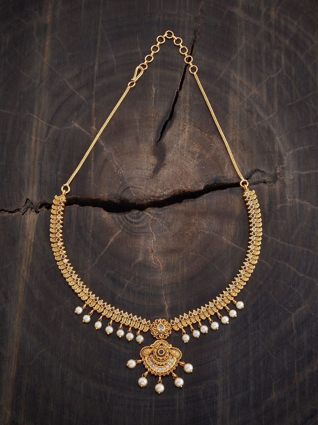 

Kushal's Fashion Jewellery Gold-Plated Antique Cubic Zirconia Minimal Necklace