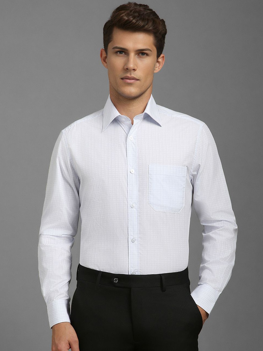 

Louis Philippe Men Classic Spread Collar Micro Checked Cotton Formal Shirt, White