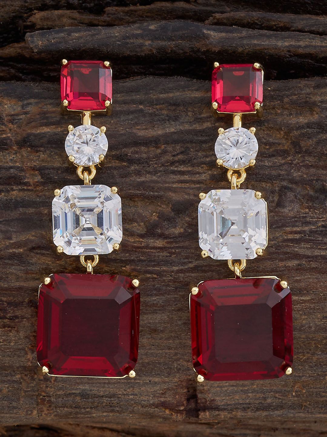 

Kushal's Fashion Jewellery Gold-Plated Square Drop Earrings, Red
