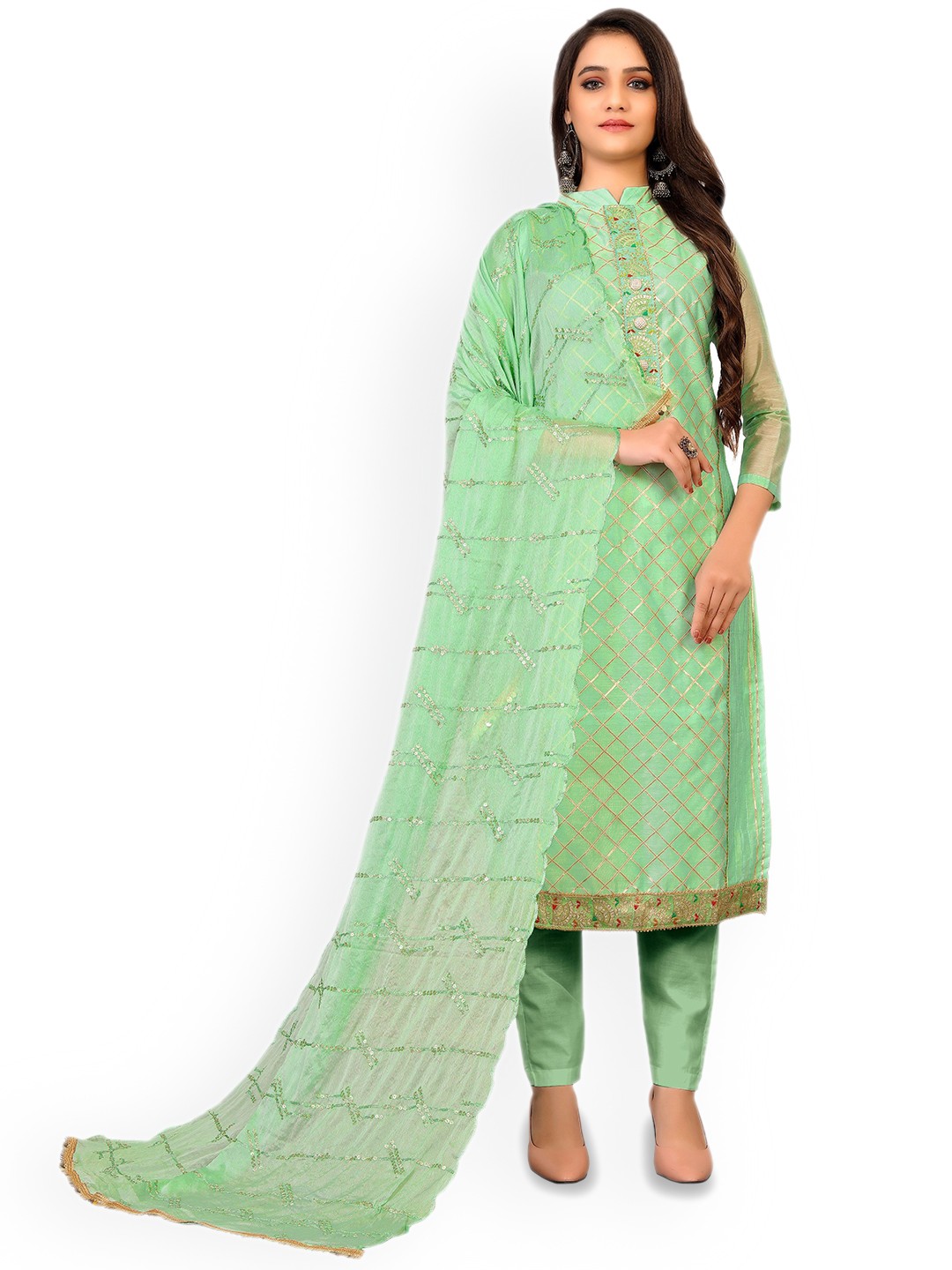 

Maroosh Embroidered Sequinned Unstitched Dress Material, Sea green