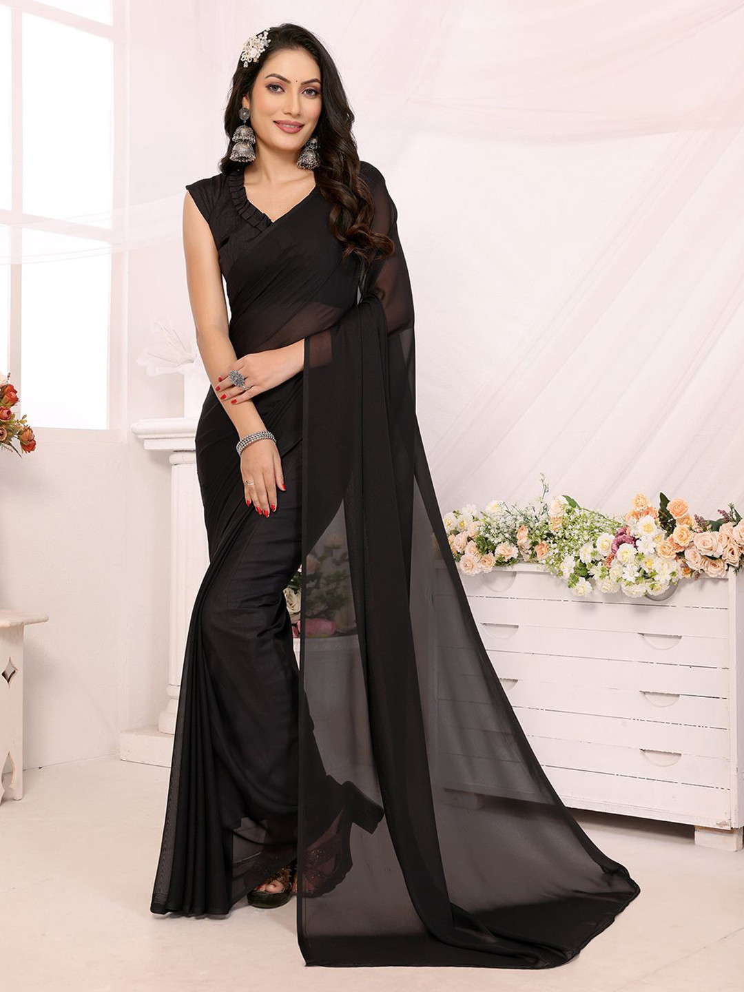 

Moda Rapido Poly Georgette Saree, Black
