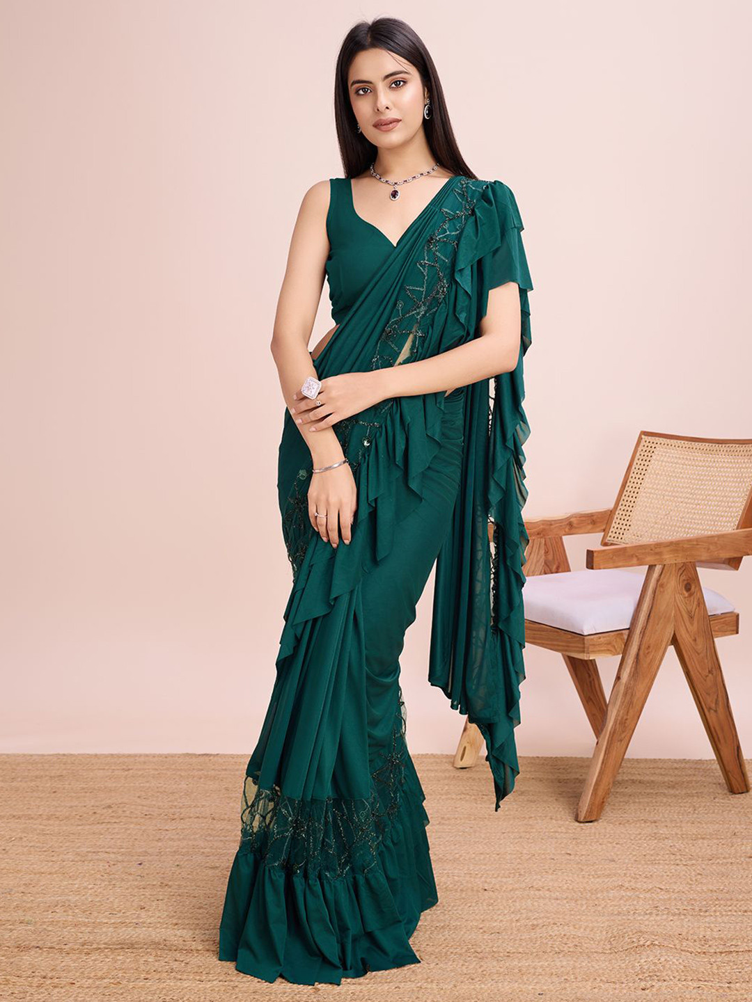 

CARTYSHOP Sequinned Saree, Green