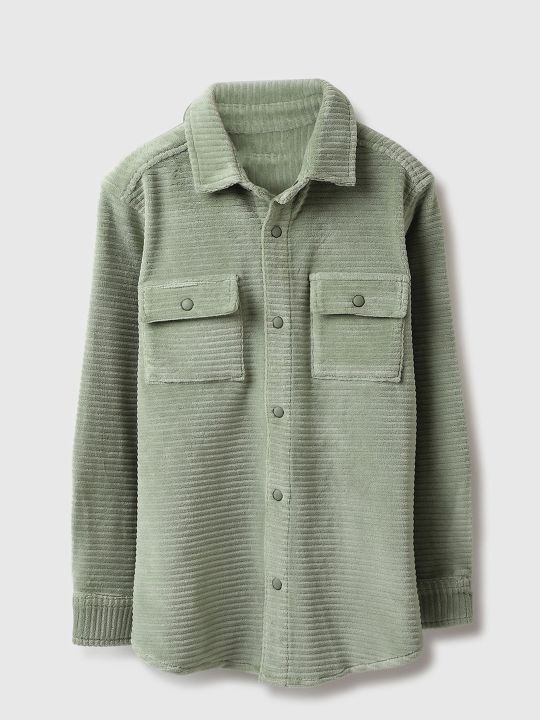 

United Colors of Benetton Boys Spread Collar Textured Cotton Casual Shirt, Green