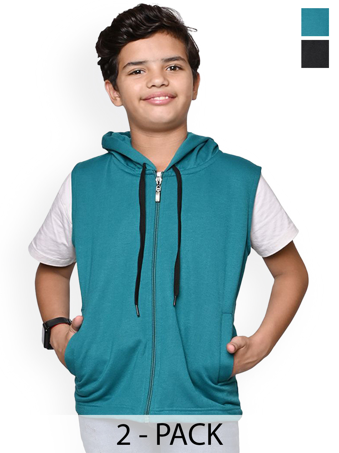 

BAESD Boys Pack Of 2 Hooded Solid Fleece Casual Bomber Jackets, Teal