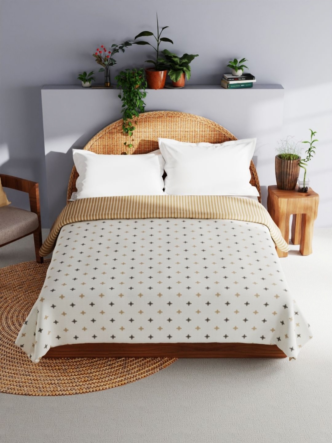 

BIANCA Off White & Black Floral AC Room Cotton 150 GSM Double Bed Dohar
