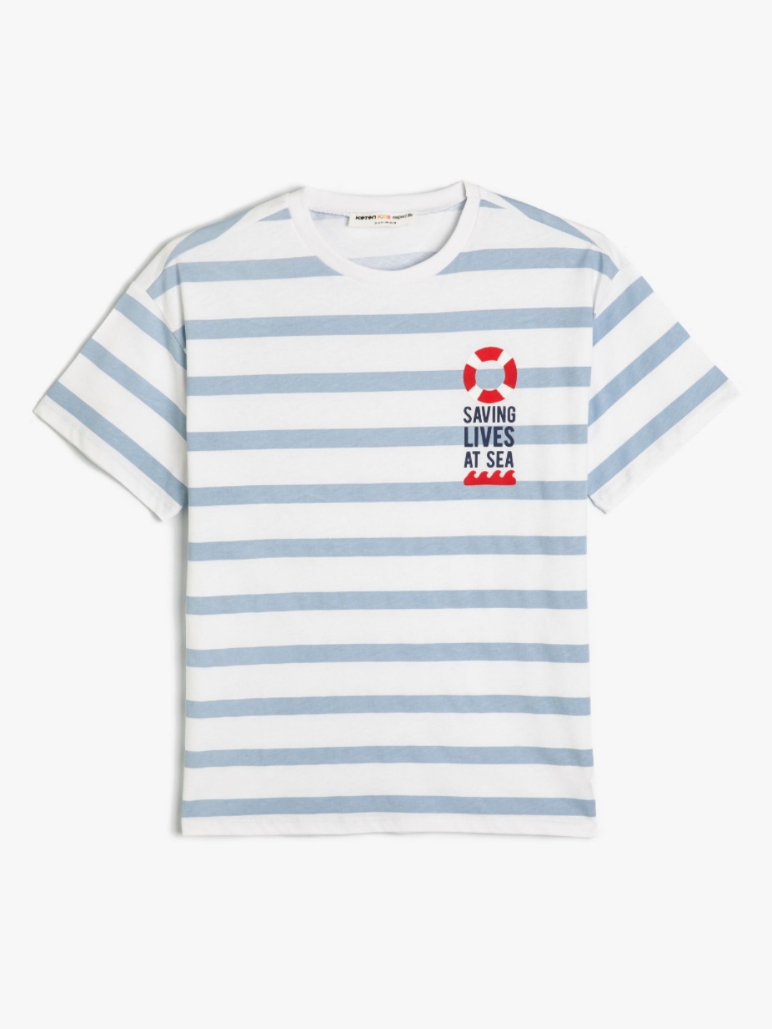 

Koton Boys Striped Round Neck Cotton T-shirt, Blue