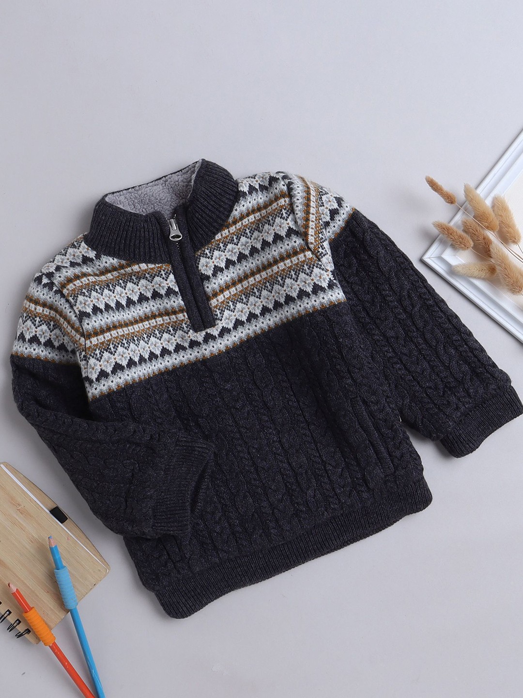 

Yellow Apple Boys Woollen Pullover, Charcoal