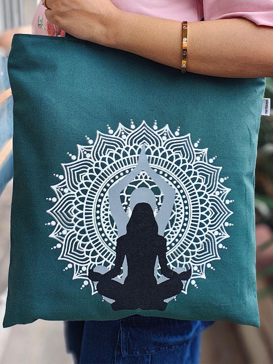 

earthbags Unisex Graphic Printed Shopper Shoulder Bag, Turquoise blue