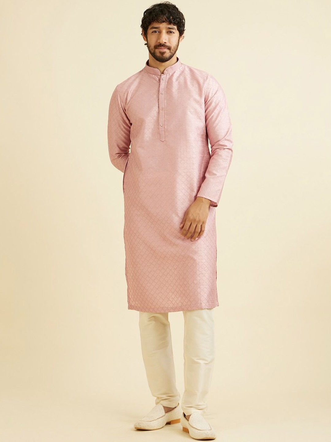 

Manyavar Embroidered Straight Sequinned Kurta with Pyjamas, Pink