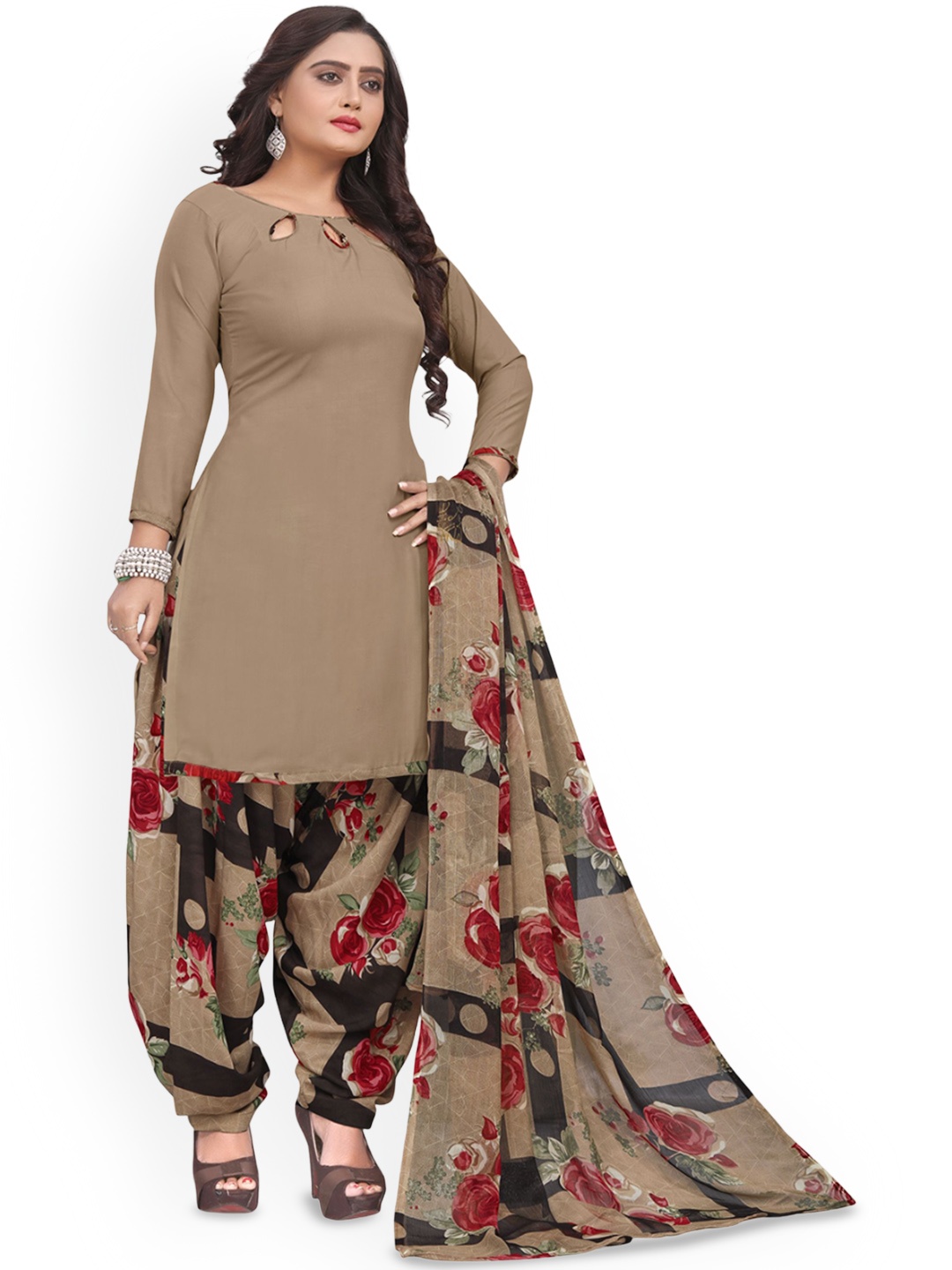 

Maroosh Floral Printed Unstitched Dress Material, Grey