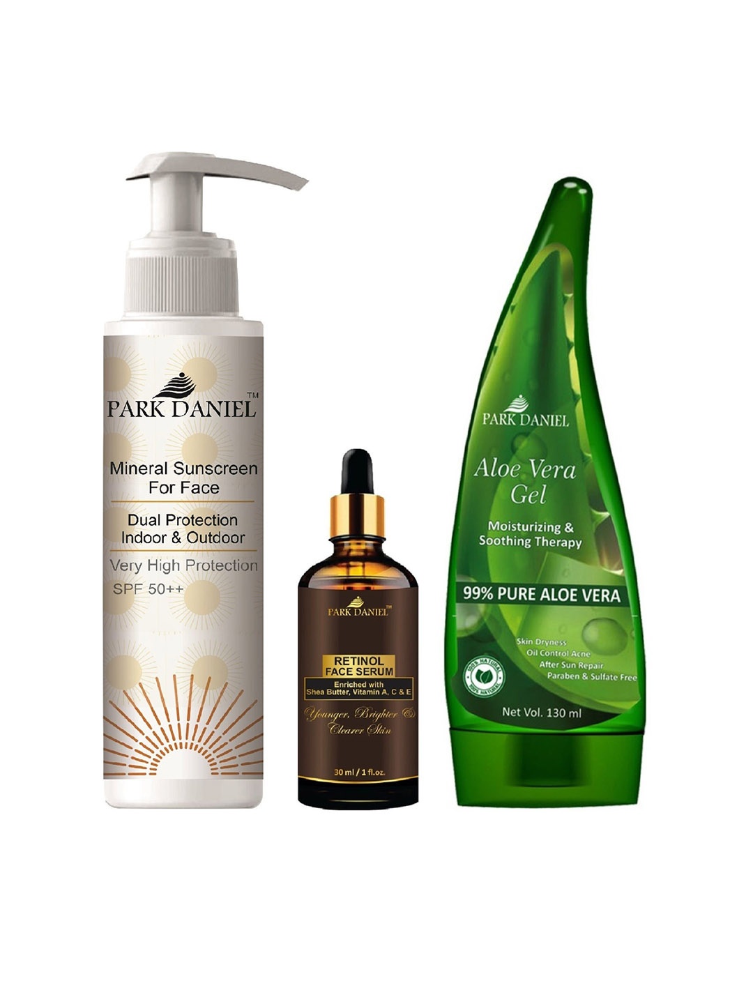 

Park Daniel Set Of 3 Sunscreen-100 ml, Retinol Face Serum-30 ml & Aloe Vera Gel -130 ml, Multi