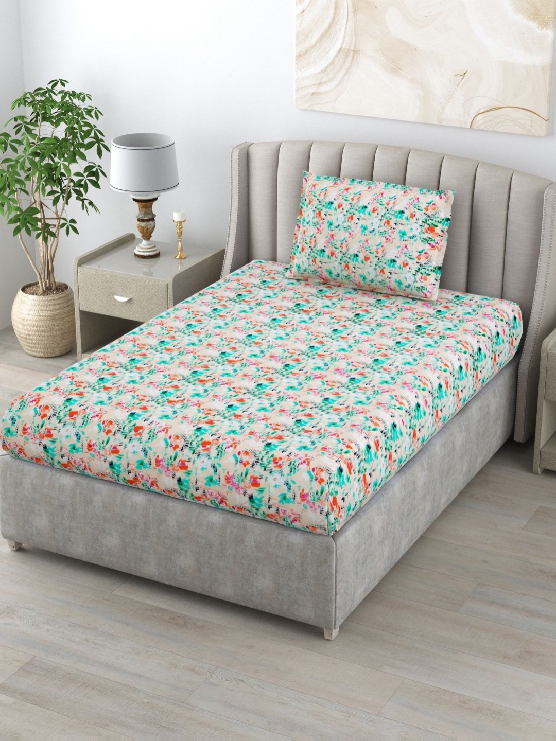 

BOMBAY DYEING Green & Red 104 TC Cotton Single Bedsheet with 1 Pillow Covers 1 x 2mt