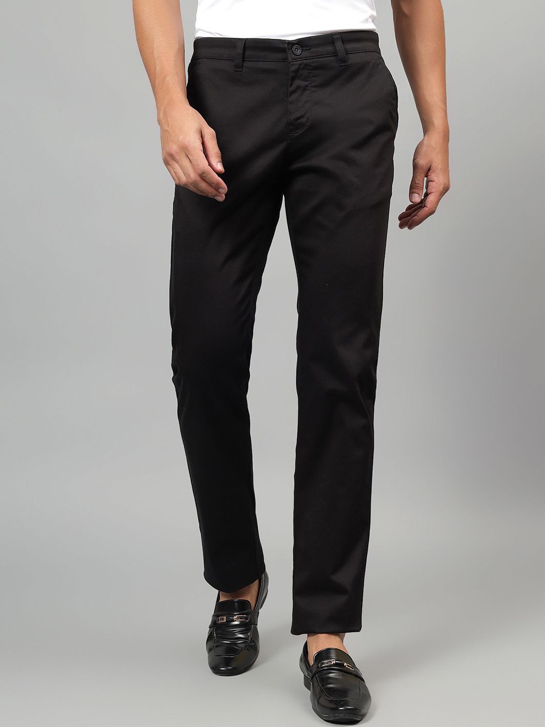 

Cantabil Men Cotton Mid-Rise Regular Fit Trousers, Black