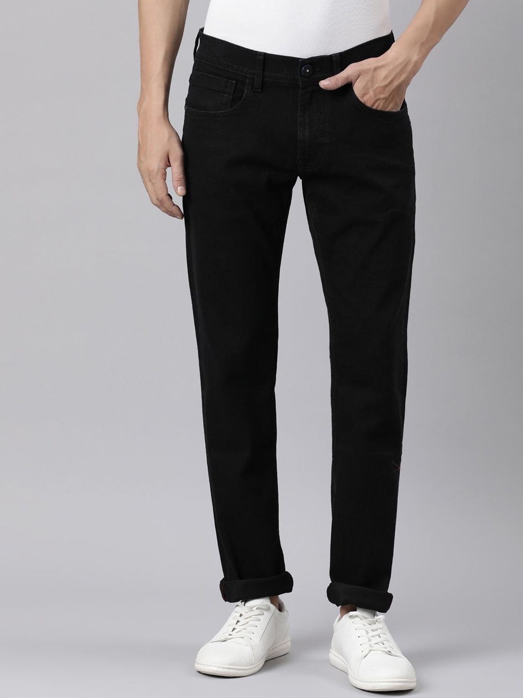 

American Bull Men Cotton Slim Fit Stretchable Jeans, Black