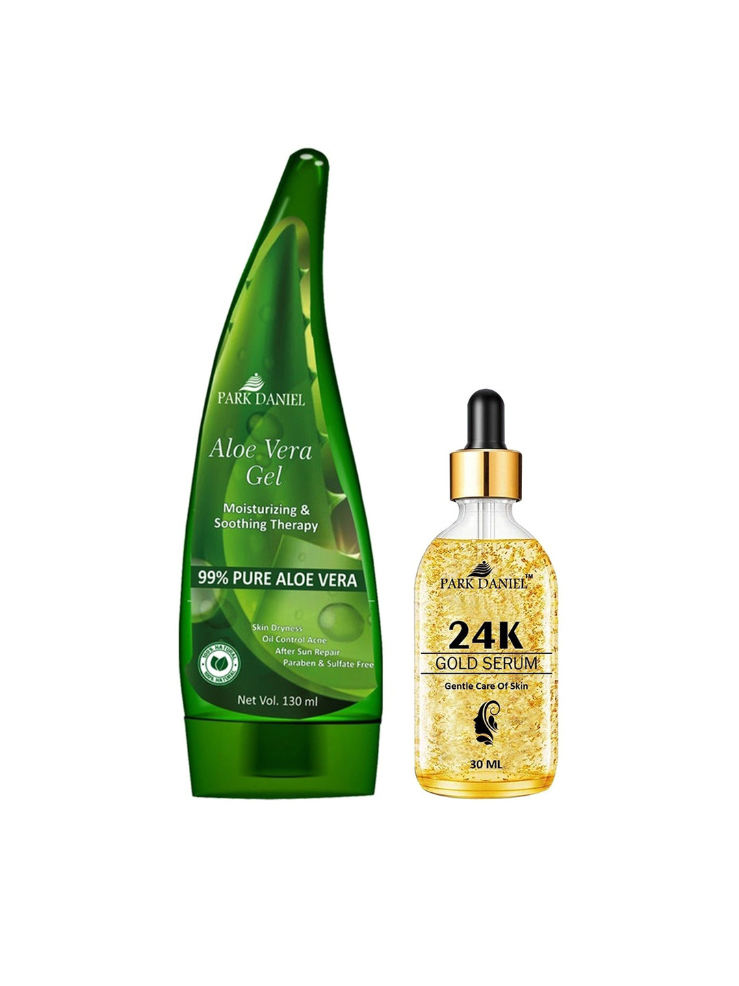 

Park Daniel Set of Aloevera Gel 130 ml & 24K Gold Serum 30 ml, Green