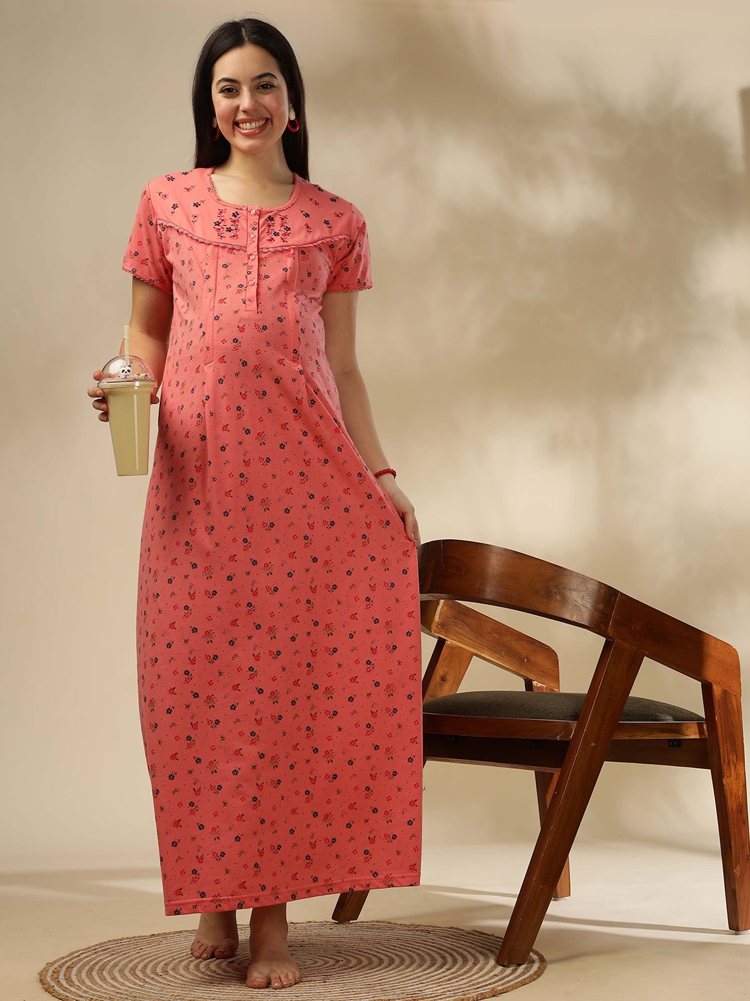 

9shines Label Embroidered Maxi Nightdress, Peach