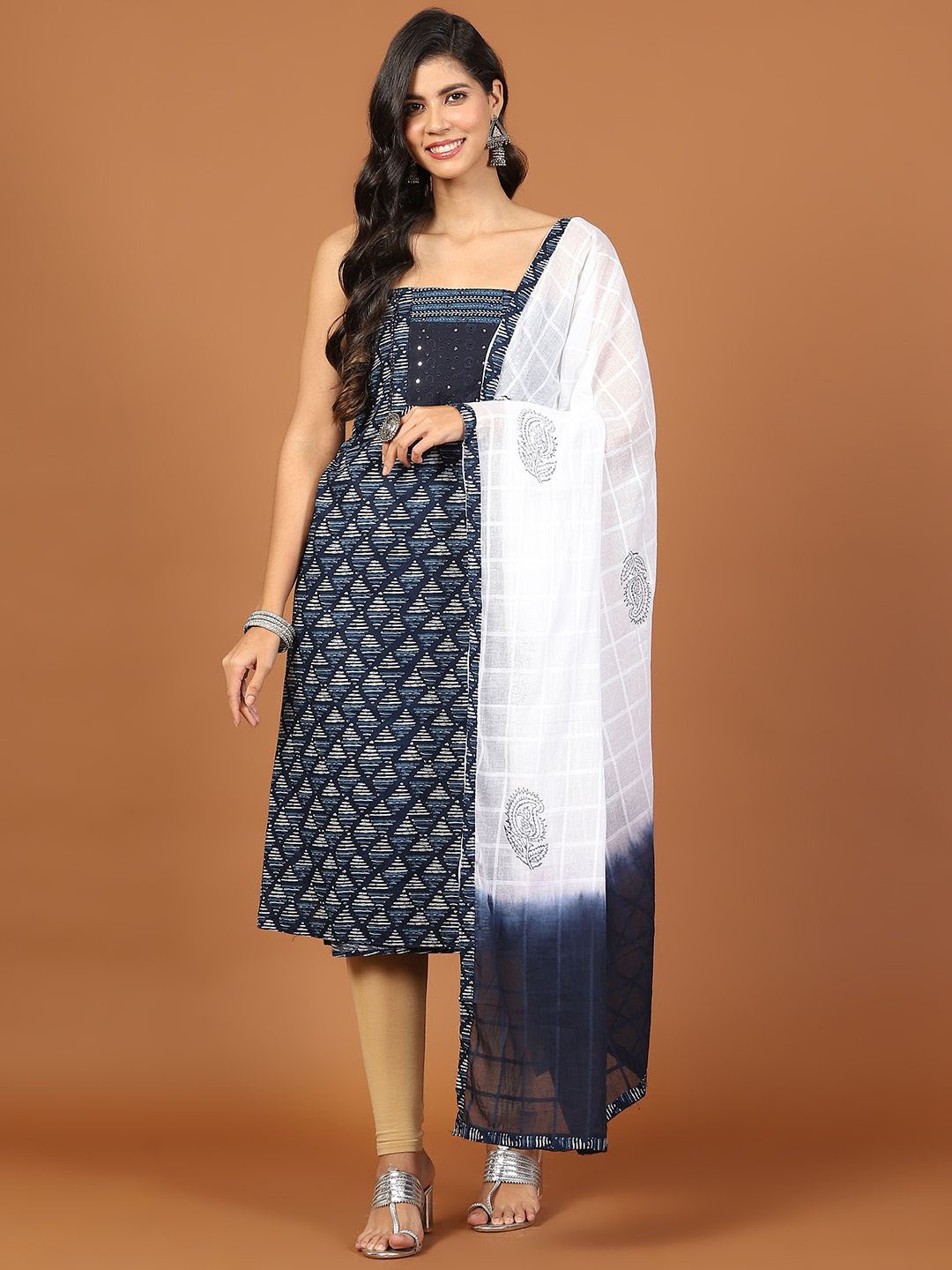 

Meena Bazaar Abstract Printed Cotton Unstitched Dress Material, Navy blue