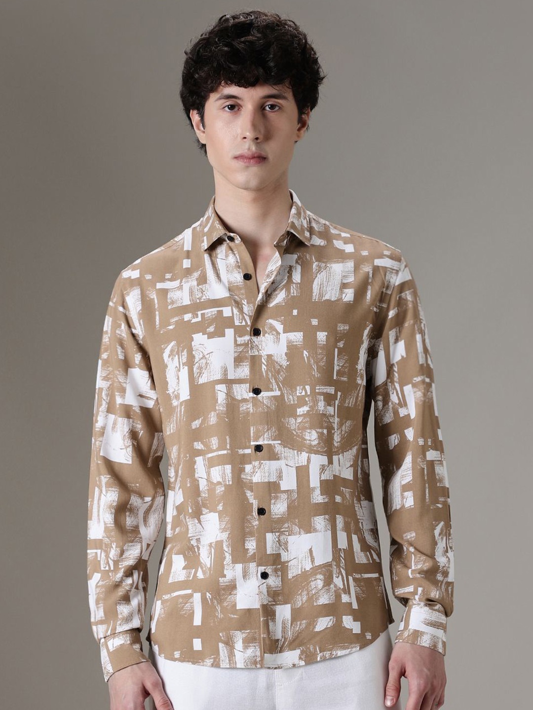

Banana Club Men Classic Slim Fit Opaque Printed Casual Shirt, Brown