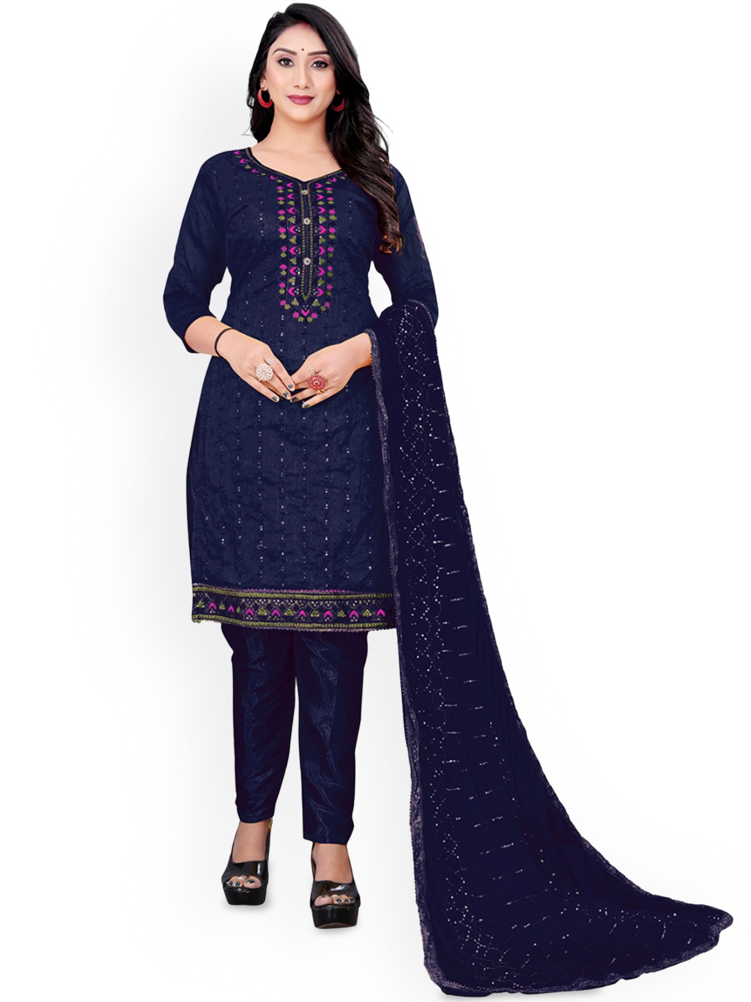 

Maroosh Floral Embroidered Unstitched Dress Material, Blue