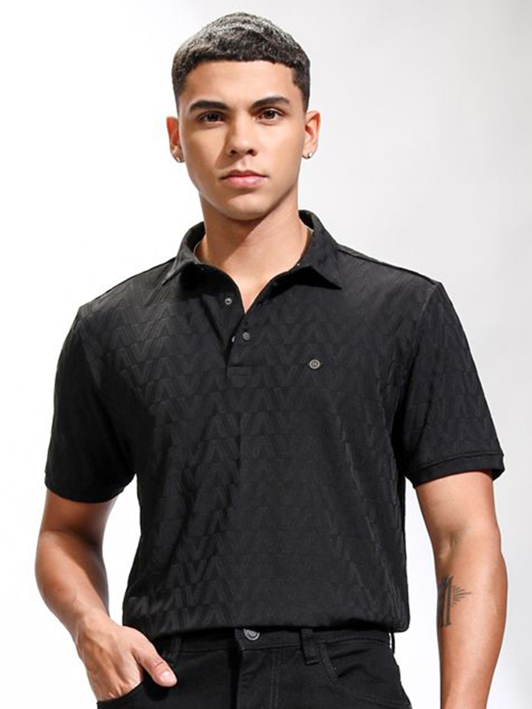 

HIGHLANDER Men Polo Collar T-shirt, Black