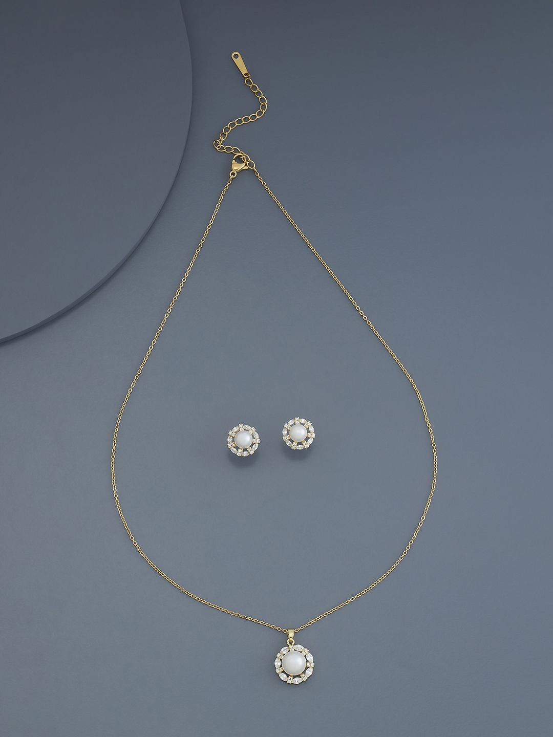 

Kushal's Fashion Jewellery Gold-Plated CZ Stone-Studded Pendant and Earrings
