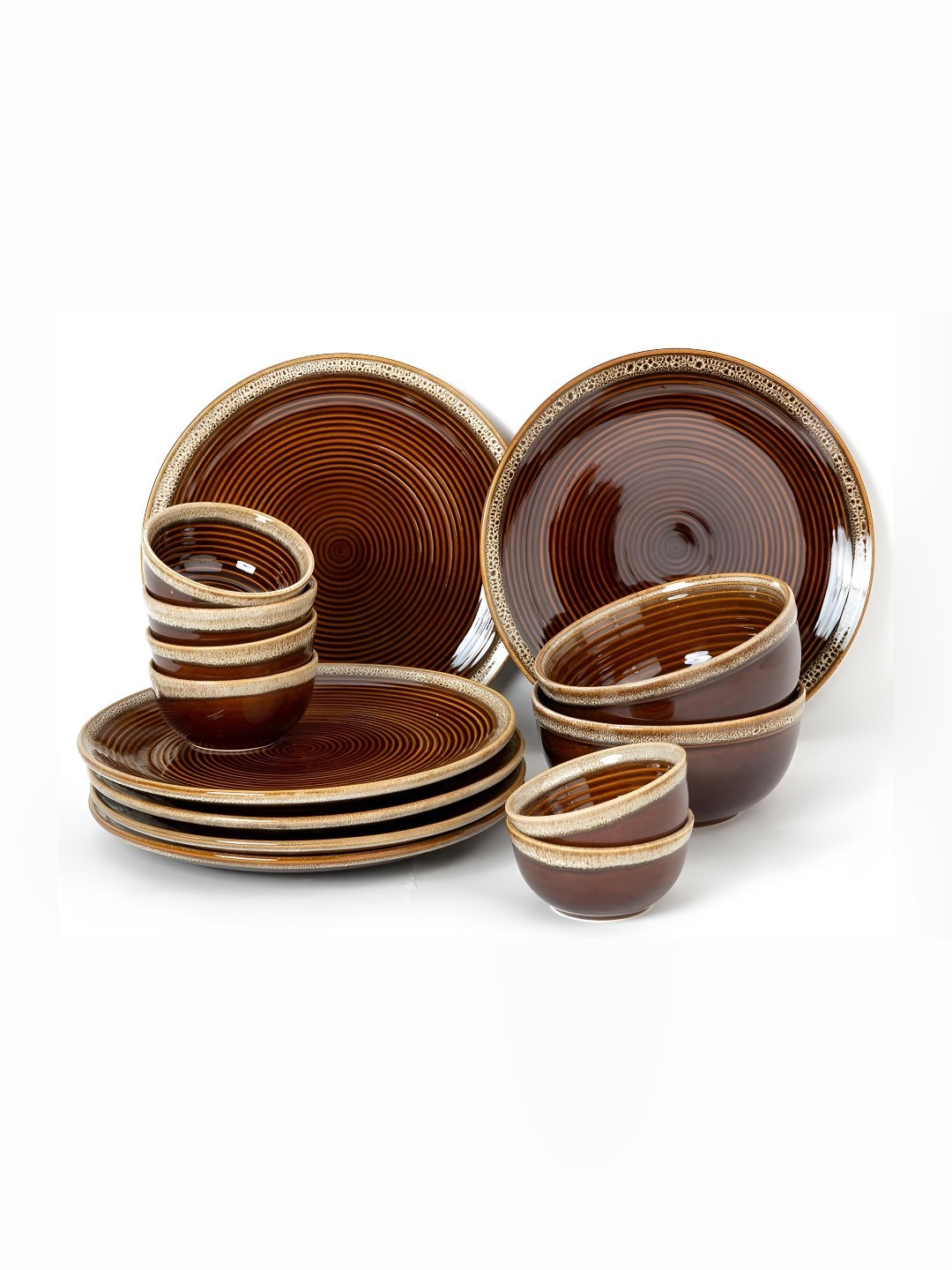 

BODHI HOUSE Brown 2024 14 Pieces Ceramic Dishwasher and Microwave Safe Dinner Set of