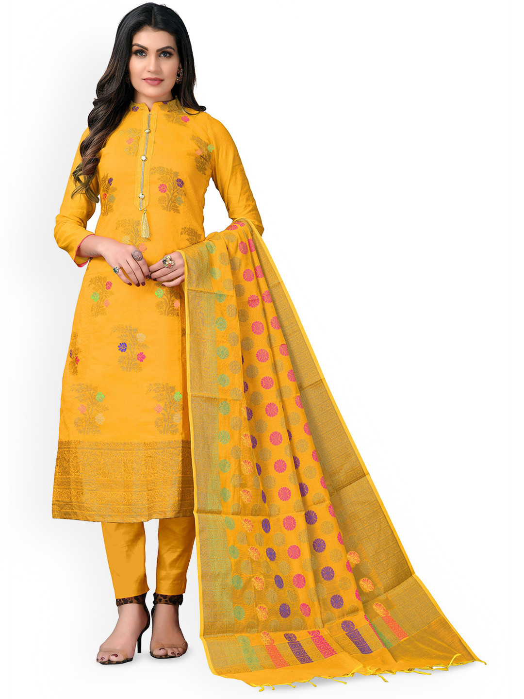 

Maroosh Floral Woven Design Zari Unstitched Dress Material, Yellow