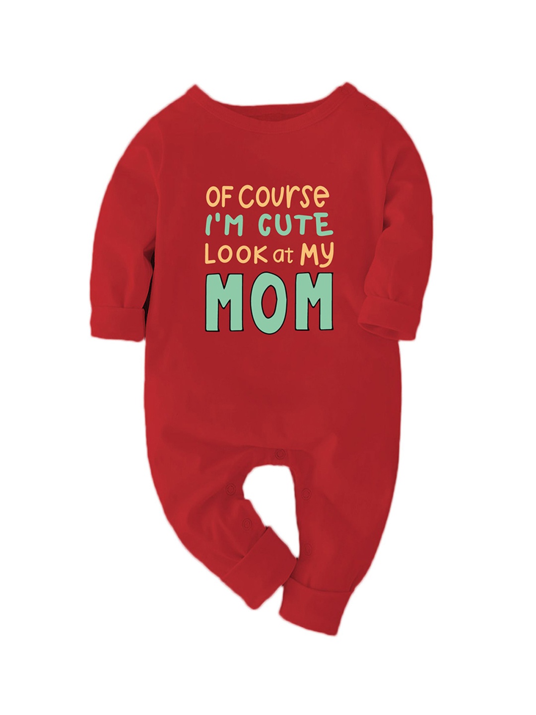

Zeezeezoo Kids Mom Printed Pure Cotton Full Sleeve Casual Romper, Red