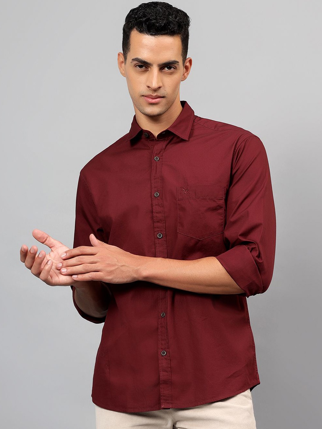 

Cantabil Men Spread Collar Solid Cotton Casual Shirt, Maroon