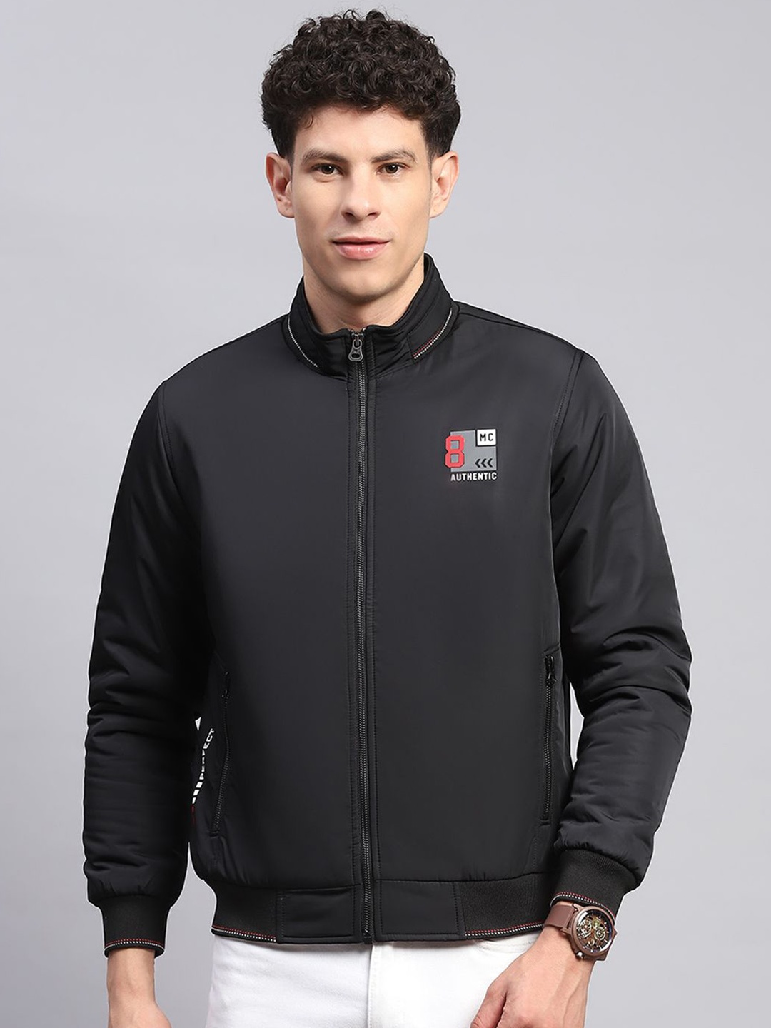 

Monte Carlo Men Mock Collar Solid Casual Sporty Jacket, Black