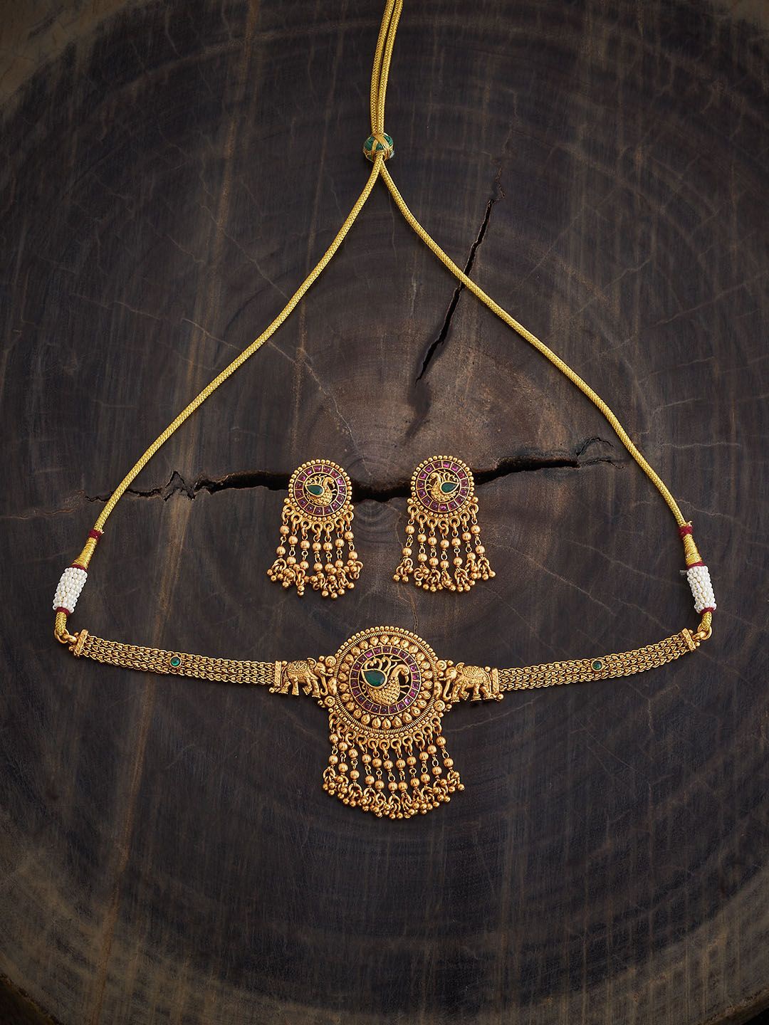 

Kushal's Fashion Jewellery Gold-Plated Stone-Studded Jewellery Set