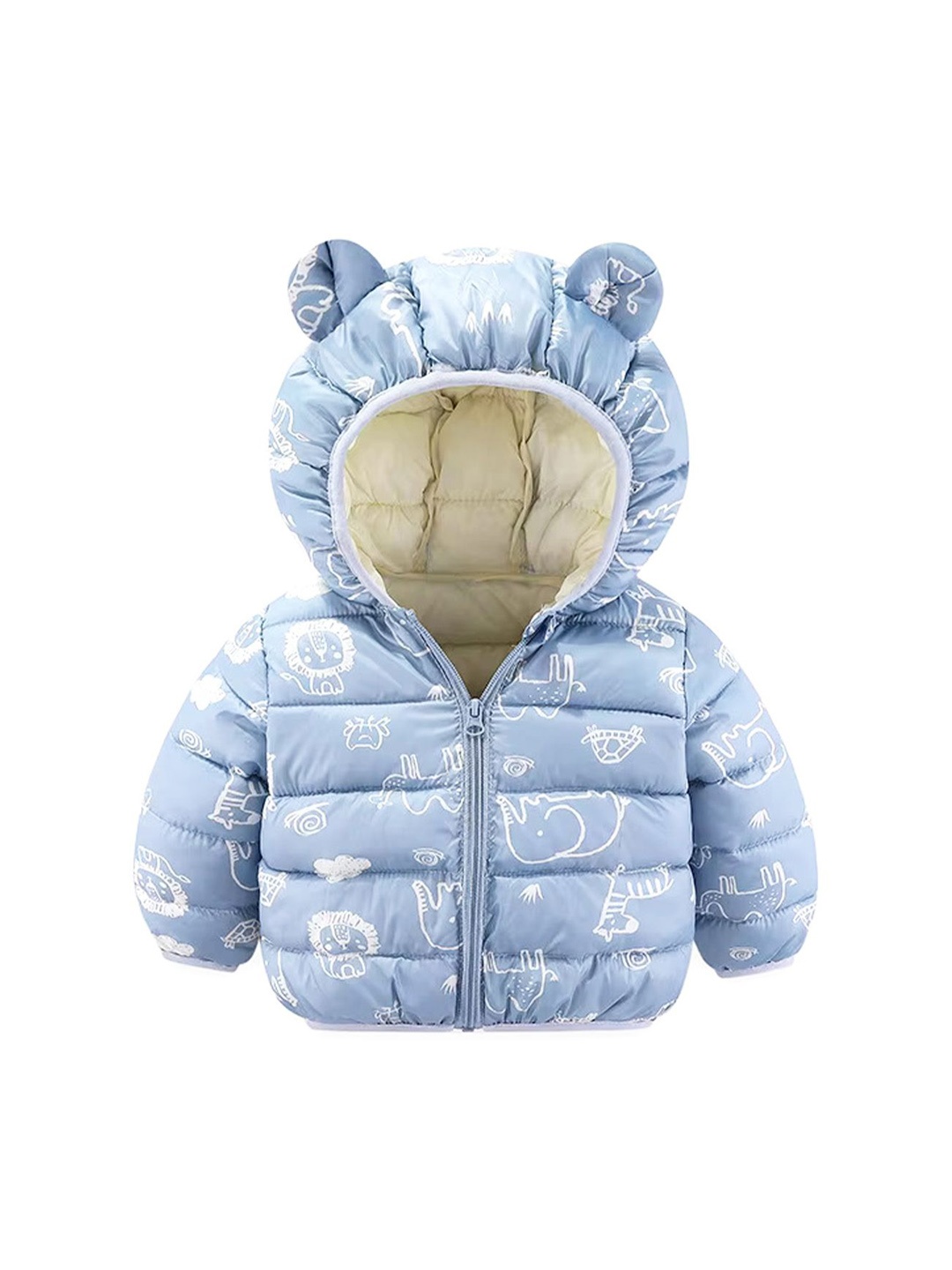 

Bold N Elegant Unisex Kids Hooded Graphic Printed Casual Puffer Jacket, Blue