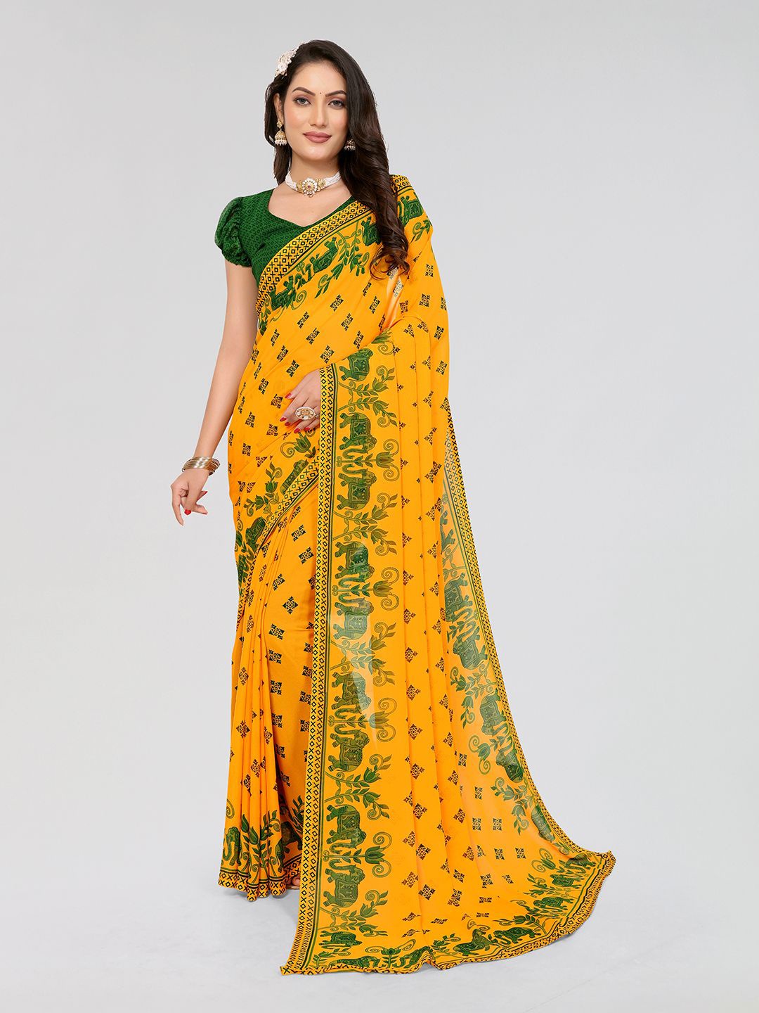 

Moda Rapido Paisley Poly Georgette Saree, Yellow