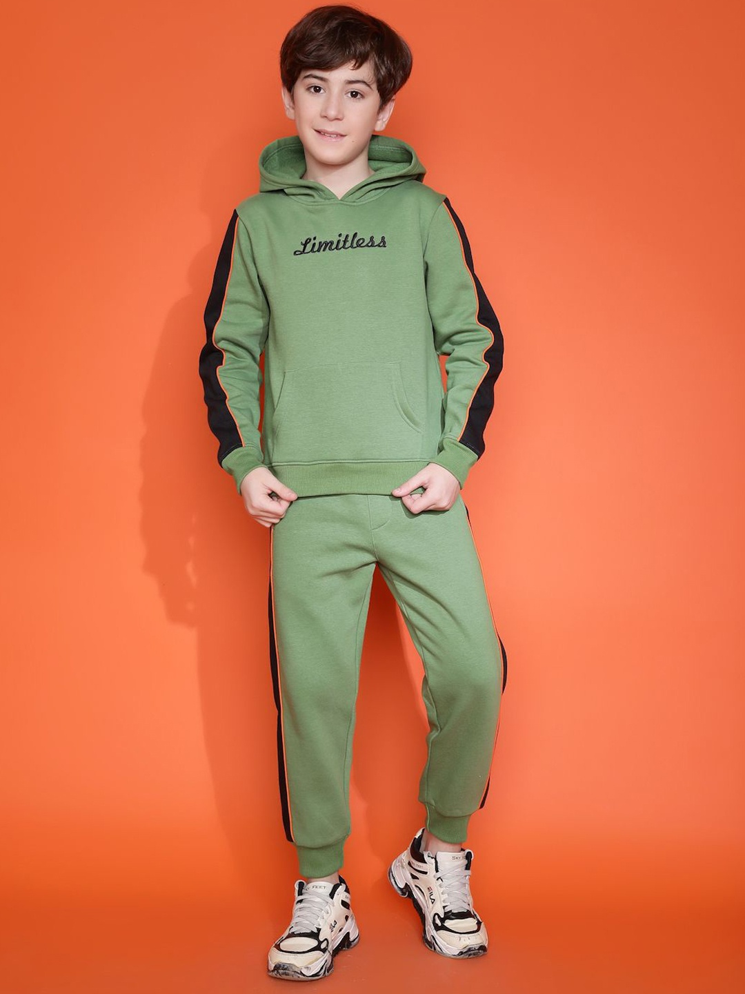 

Lil Tomatoes Boys Mid-Rise Typography Printed Tracksuit, Olive