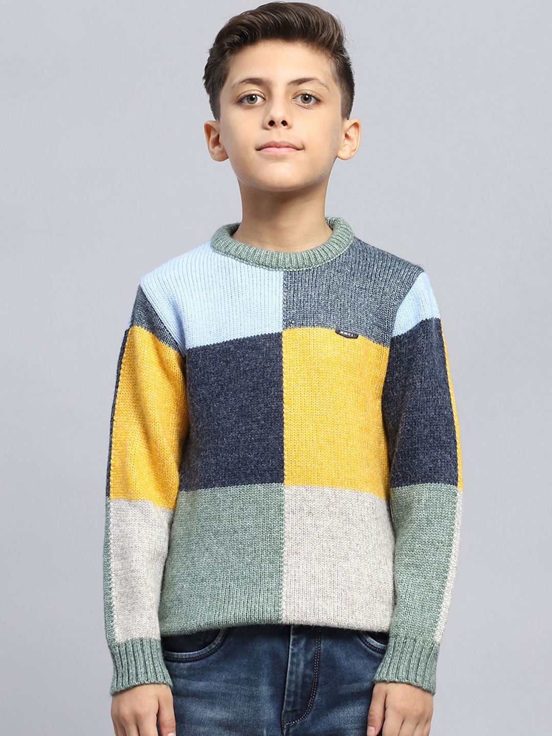 

Monte Carlo Boys Checked Woollen Pullover, Yellow