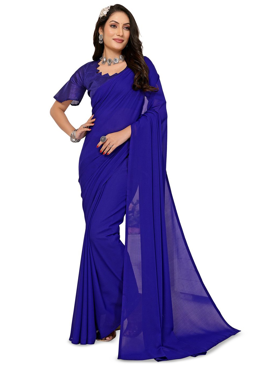 

Moda Rapido Poly Georgette Saree, Blue