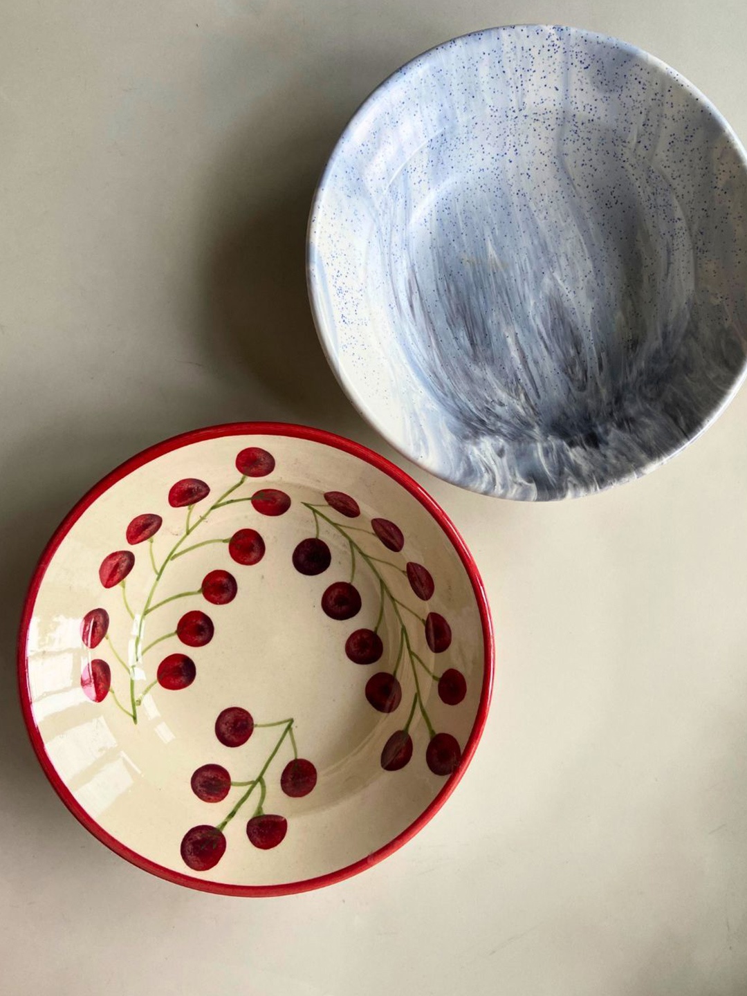 

WEAVING HOMES Red & White 2 Pieces Printed Marble Dishwasher Safe Pasta Plates