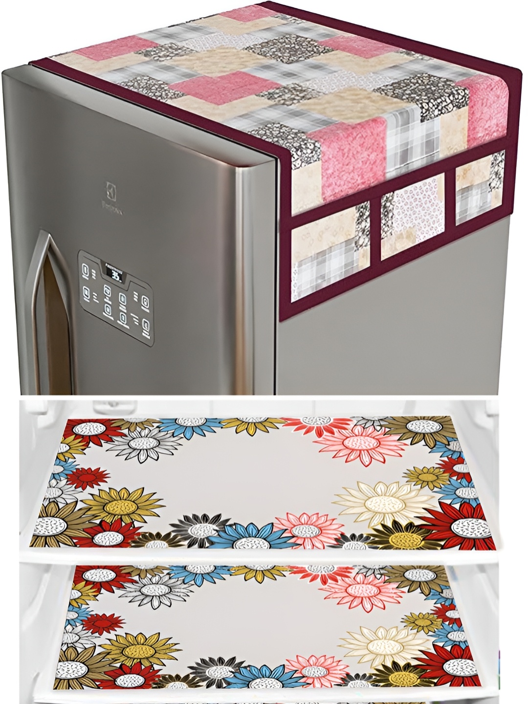 

LooMantha 6-Pcs Beige & Pink Printed Fridge Covers With Mat