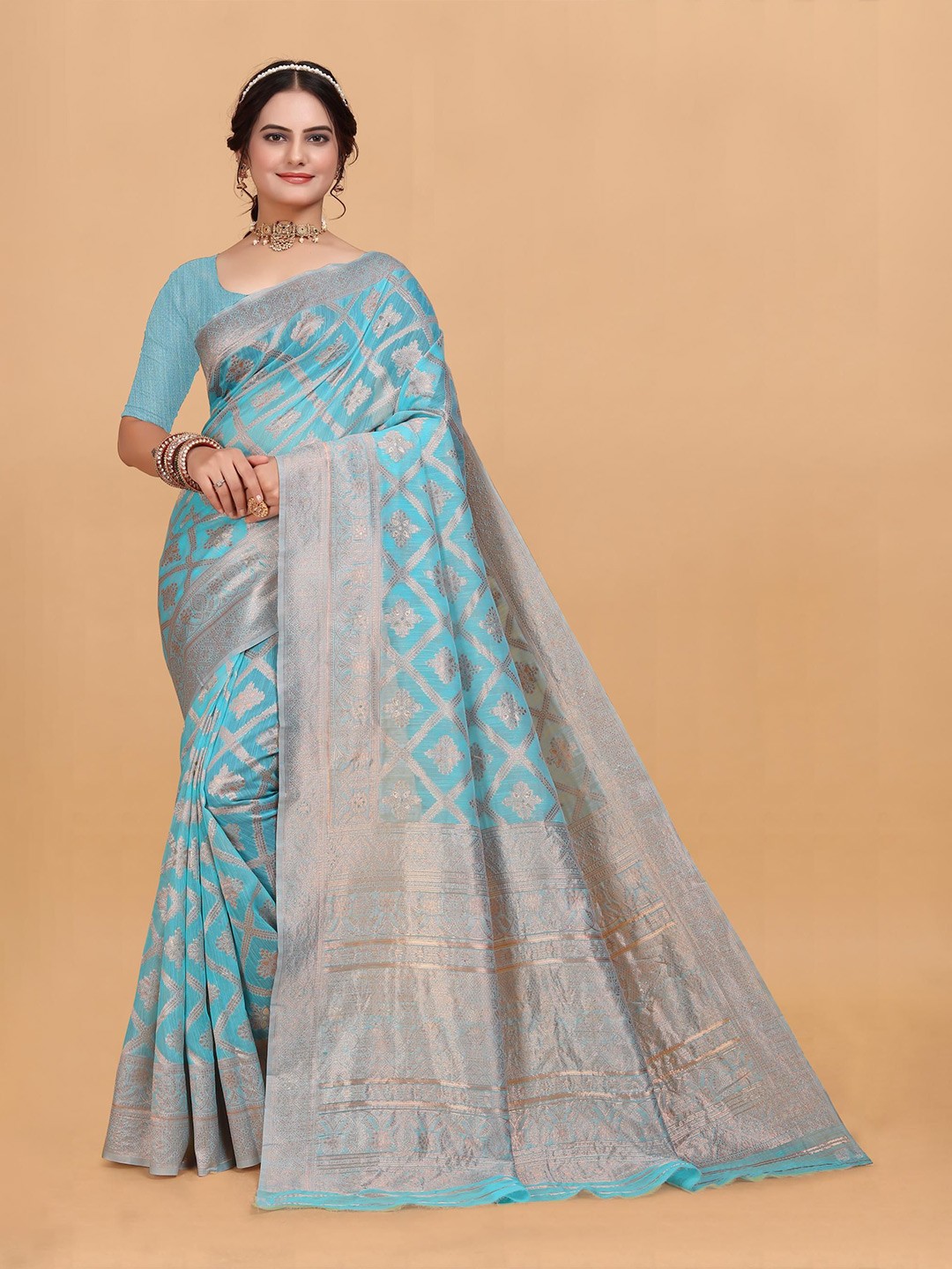 

VenderVilla Woven Design Zari Silk Blend Banarasi Saree, Blue