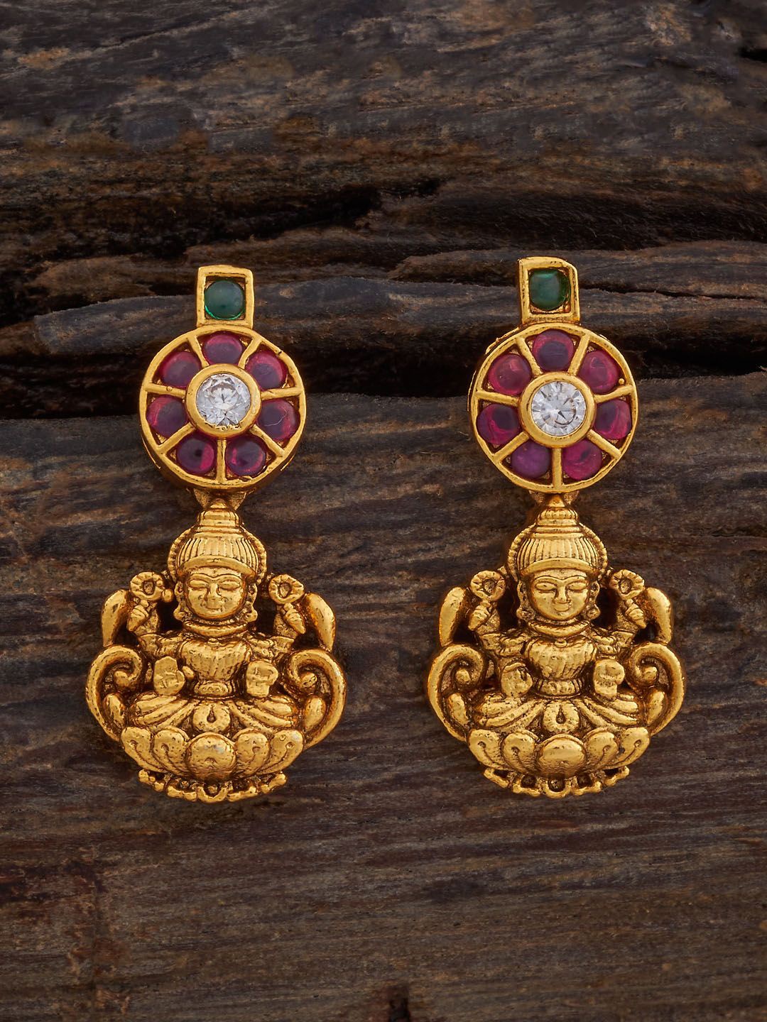 

Kushal's Fashion Jewellery Gold Plated Antique Classic Drop Earrings, Red