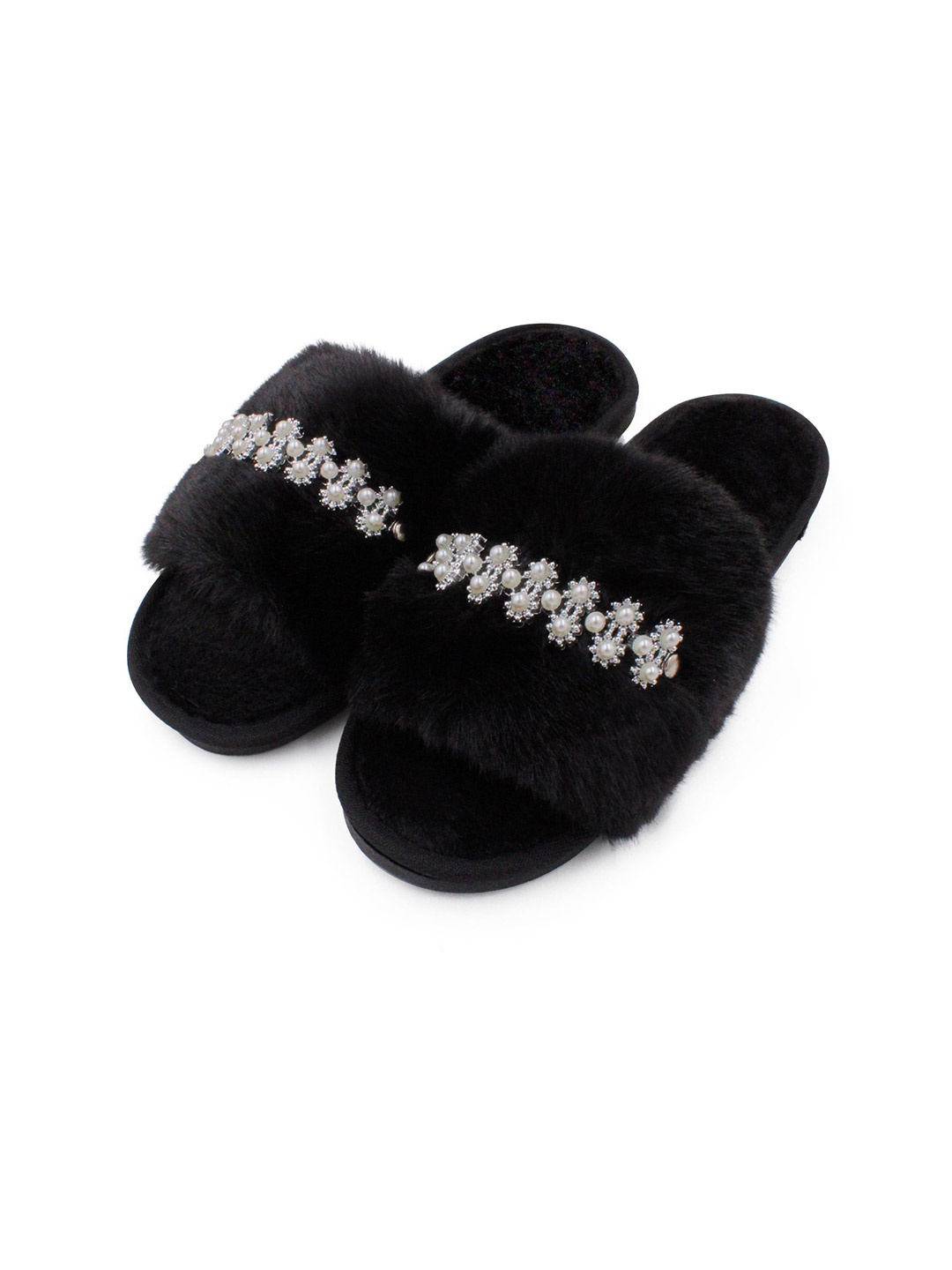 

JENNA Women Black Fur Winter Room Slippers