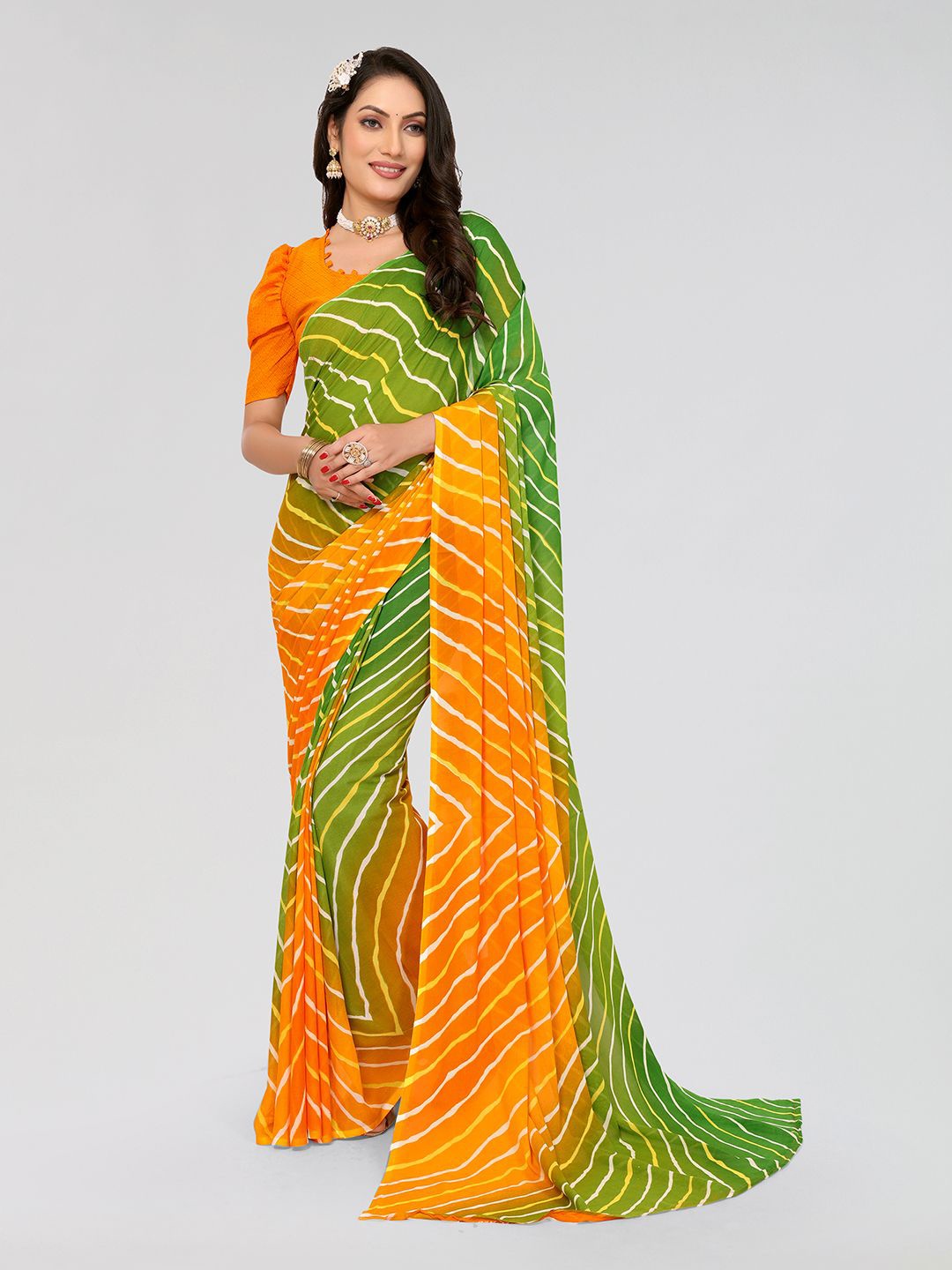 

Moda Rapido Striped Poly Georgette Saree, Yellow