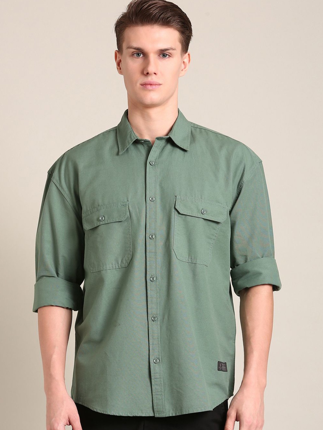 

The Roadster Lifestyle Co. Men Relaxed Solid Cotton Relaxed Fit Casual Shirt, Olive