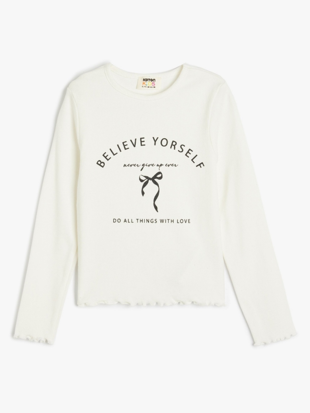 

Koton Girls Typography Printed Round Neck Cotton T-shirt, Beige