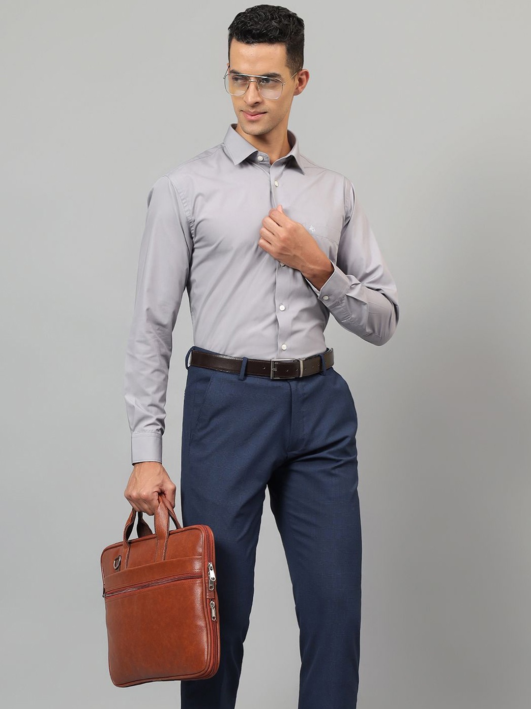 

Cantabil Men Spread Collar Solid Cotton Formal Shirt, Grey