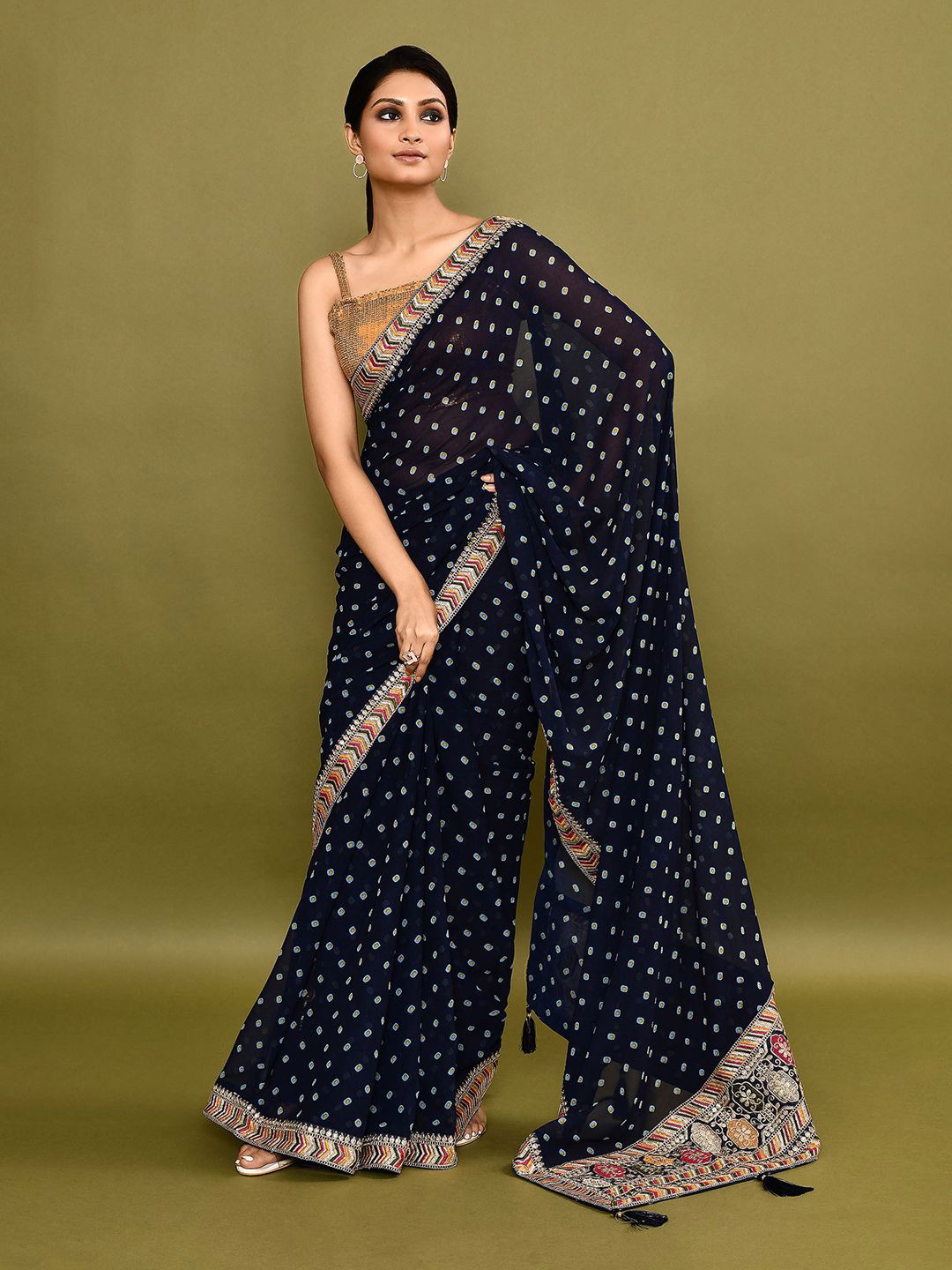 

Nazaakat by Samara Singh Sequinned Poly Georgette Saree, Blue