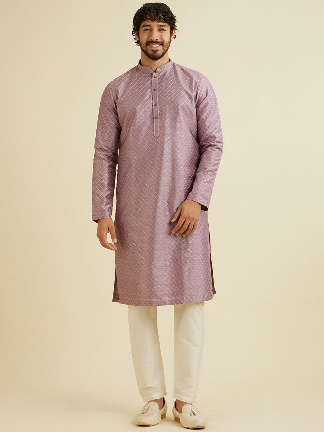 

Manyavar Embroidered Straight Sequinned Kurta with Pyjamas, Purple