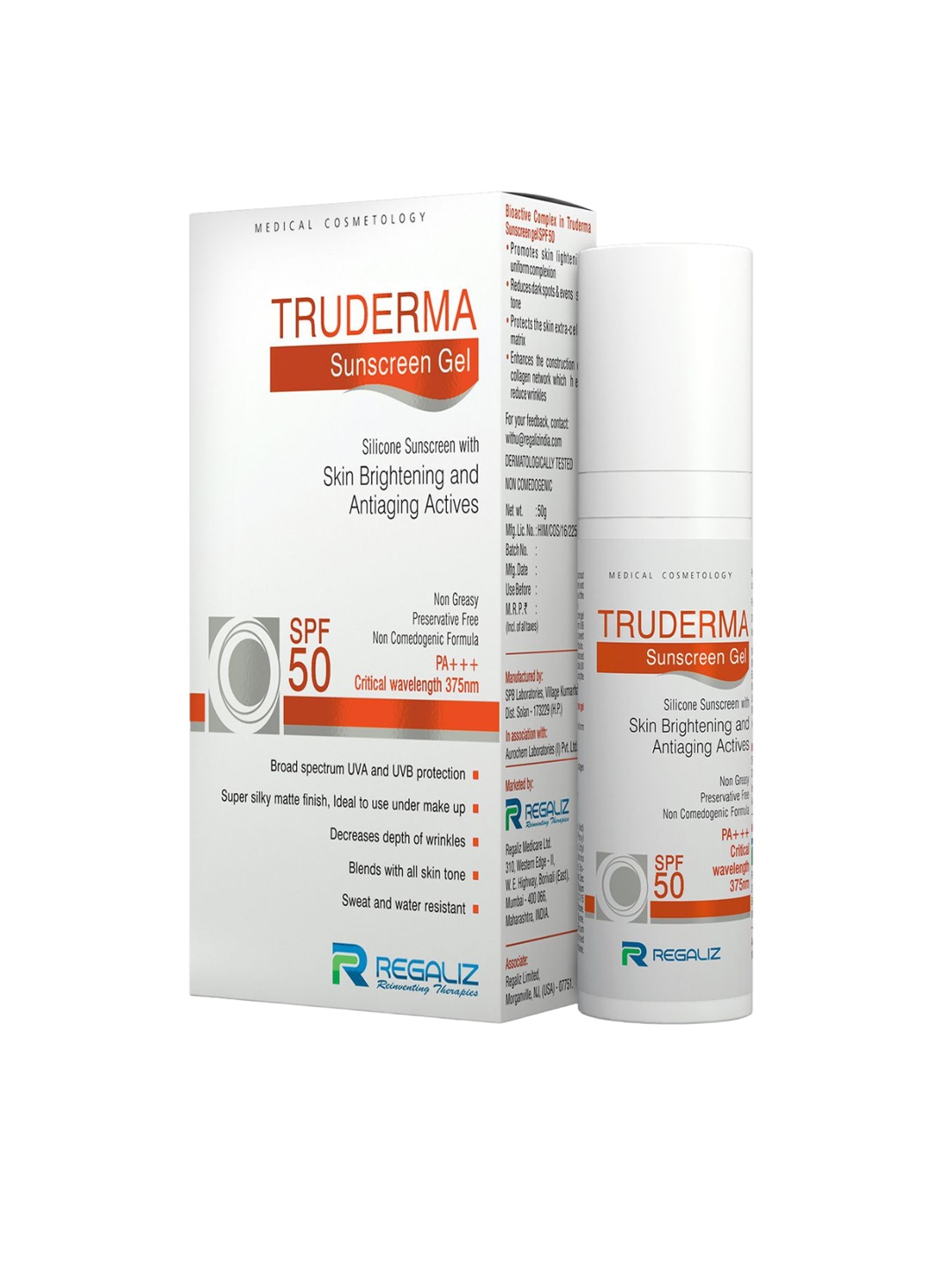 

REGALIZ Truderma SPF 50 Sunscreen Gel- 50 gm, White