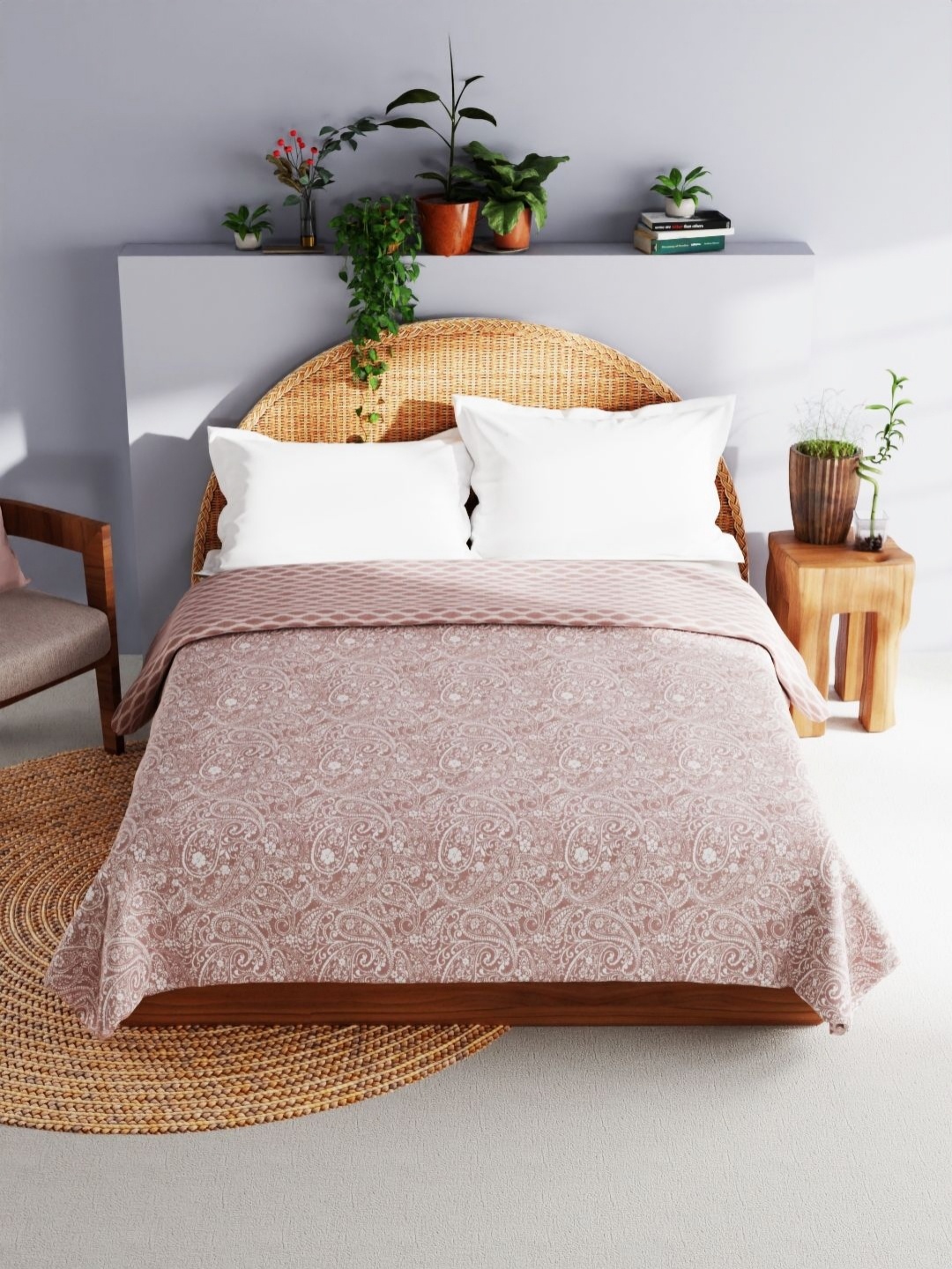 

BIANCA Pink & White Ethnic Motifs Printed Pure Cotton AC Room 150 GSM Double Bed Dohar